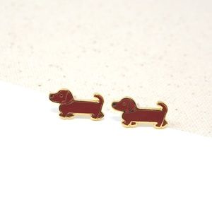 Handcrafted Brown Dachshund Enamel Stud Earrings